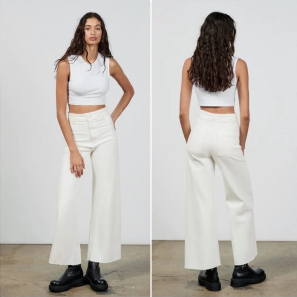 Zara Marine Straight High Waist Jeans White Size 2